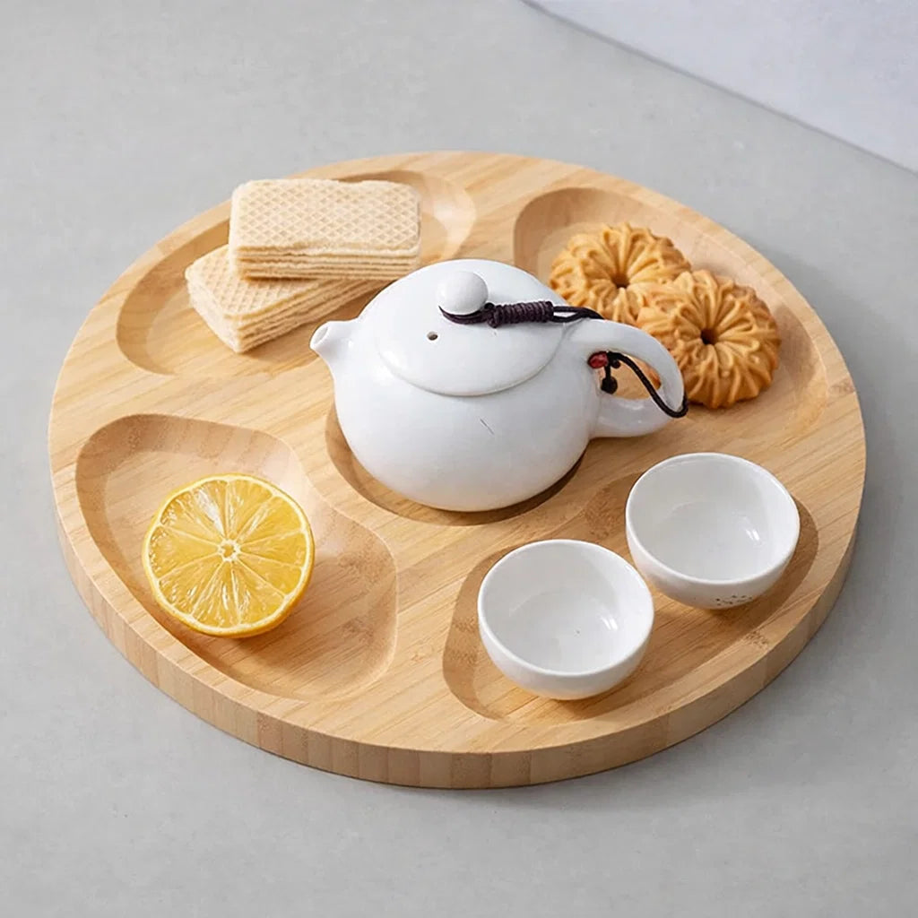 Runde Bambus-Servierschale mit 5 Fächern