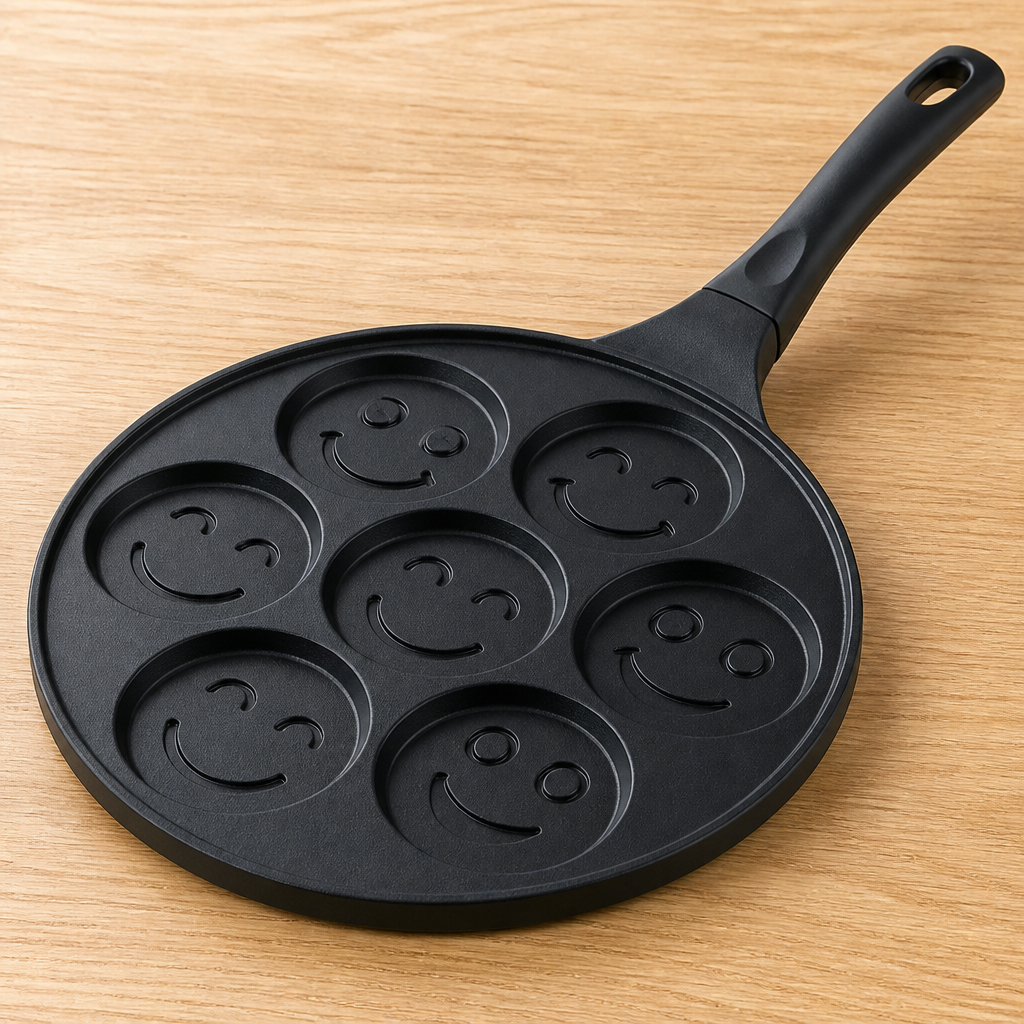 Pfannkuchenpfanne mit 7 Smiley-Formen – Antihaftbeschichtet