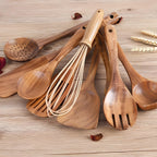 Teakholz-Kochbesteck-Set – 11-teilig mit Halter