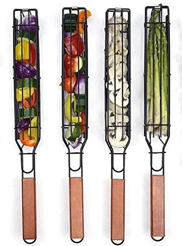 Grillkorb für Spieße mit Rosenholzgriff