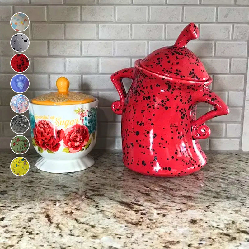 Kunstharz-Vorratsdose mit Henkeln – Bunte Punkte