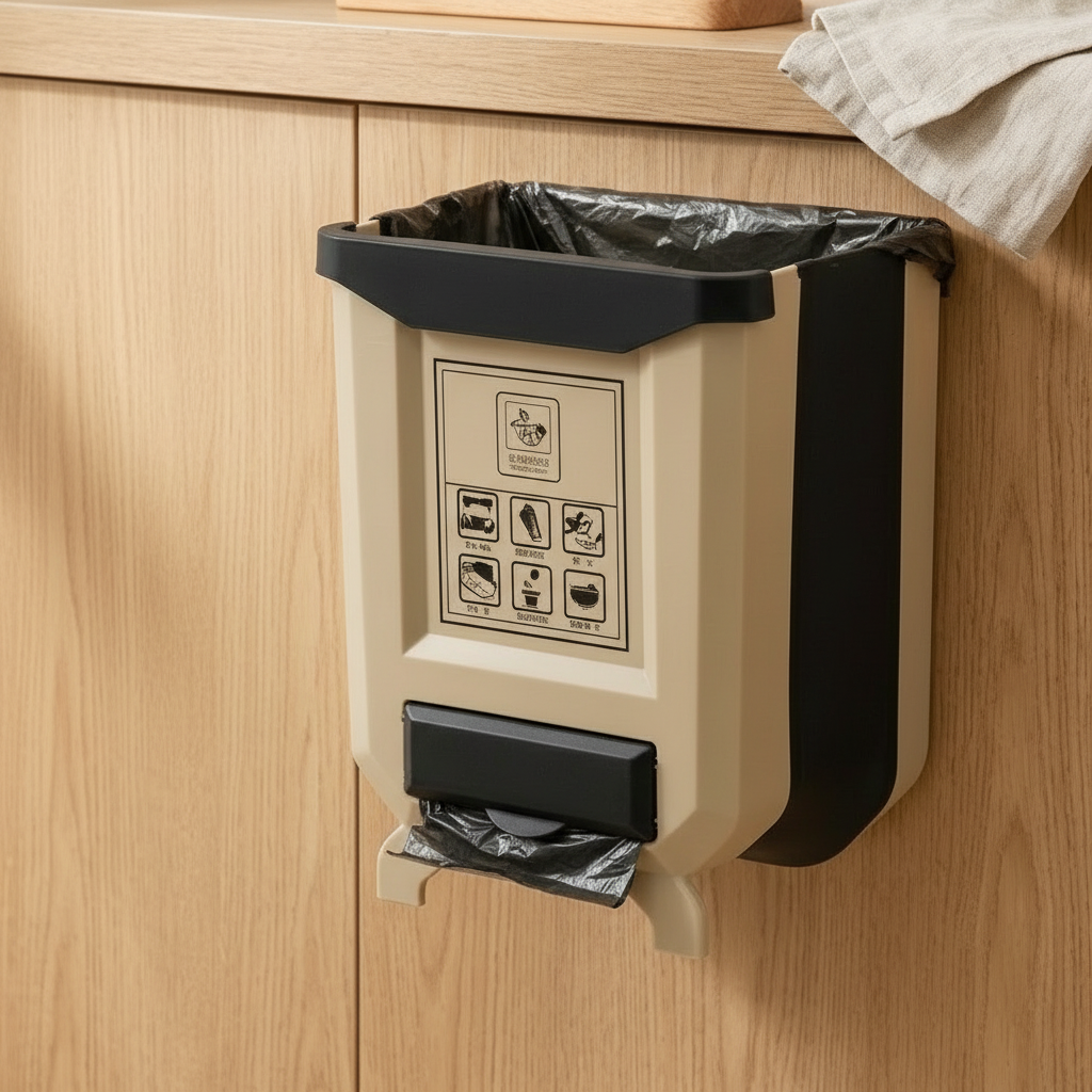 Faltbarer Küchenmülleimer für Arbeitsplatte und Schranktür