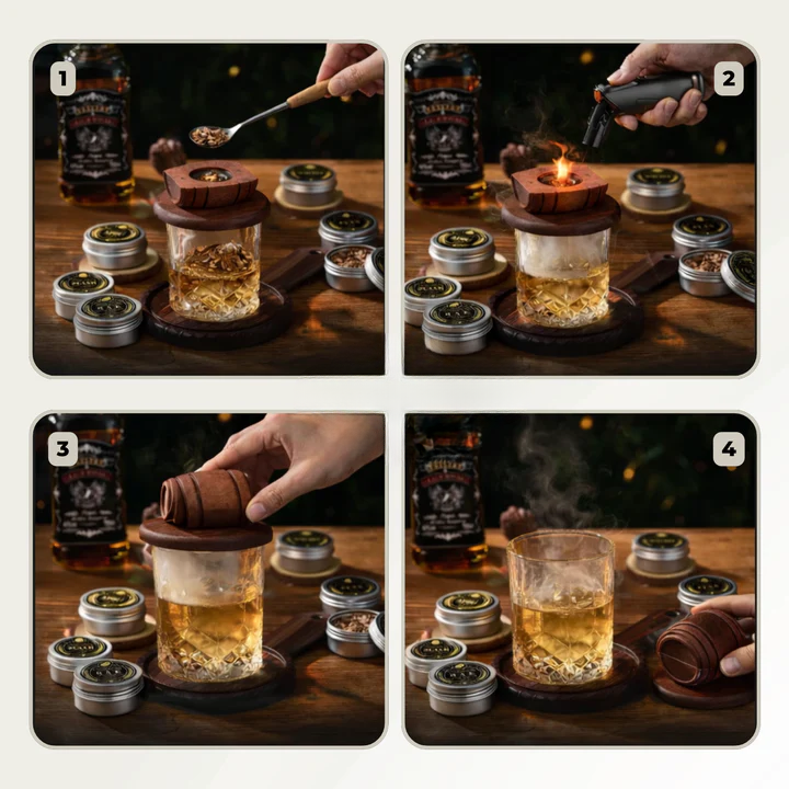 Räucherglocke für Cocktails – Massivholz, passt auf Standardgläser