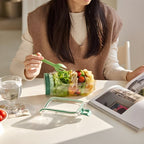 Salatbox aus Borosilikatglas mit Dressingfach, 800 ml