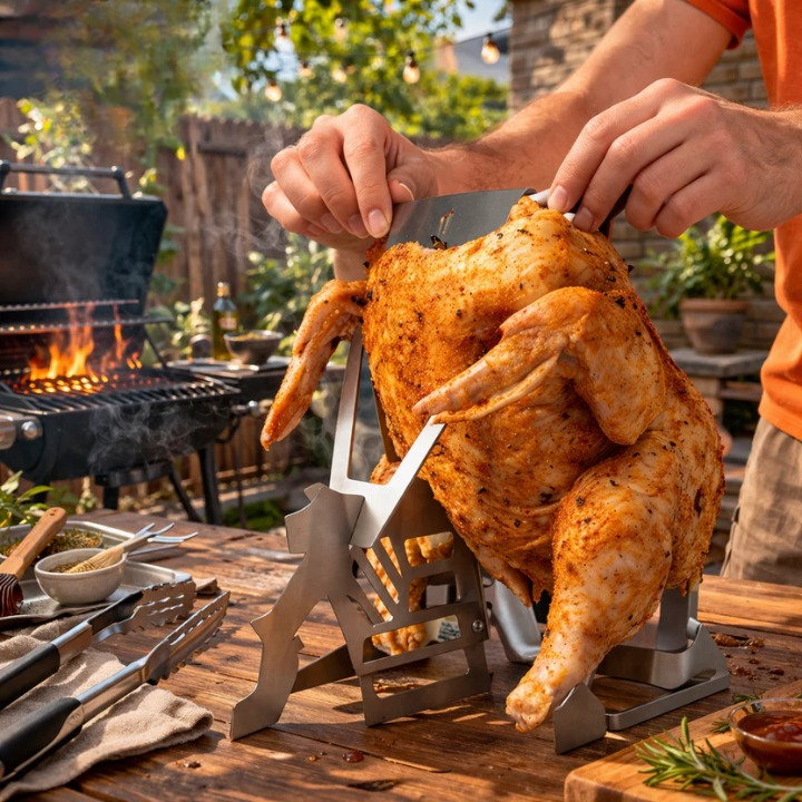 Hähnchen-Grillständer aus Edelstahl