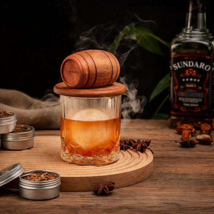 Räucherglocke für Cocktails – Massivholz, passt auf Standardgläser