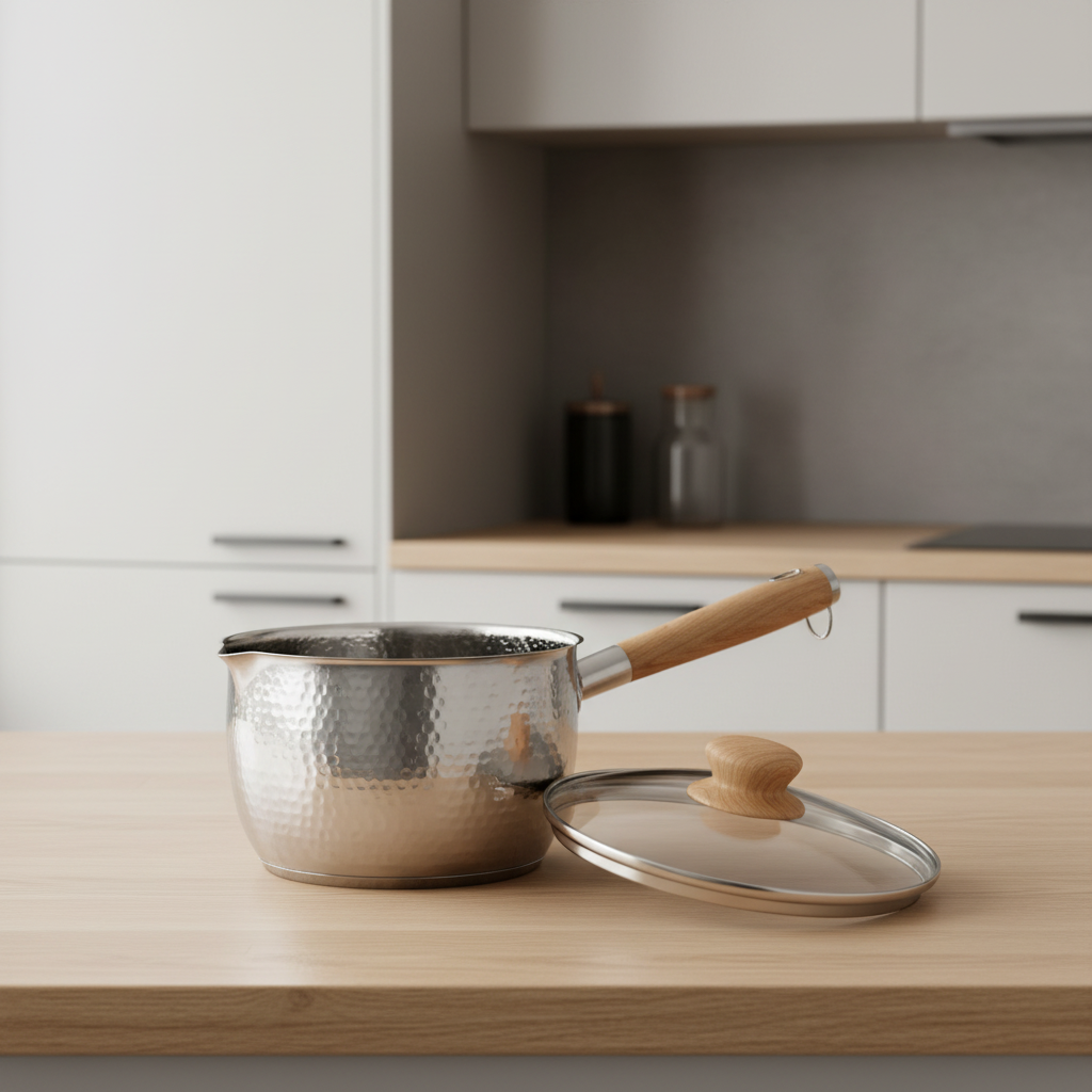 Edelstahl-Milchtopf mit Glasdeckel