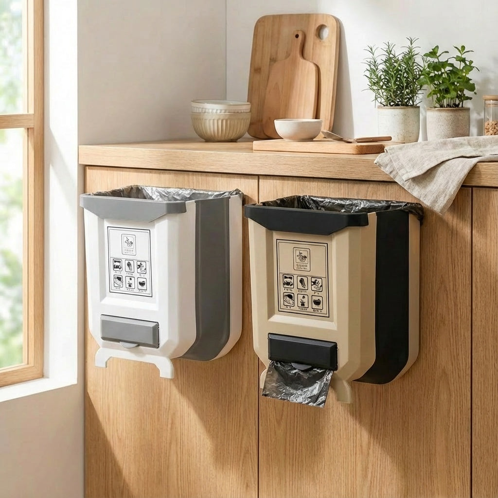 Faltbarer Küchenmülleimer für Arbeitsplatte und Schranktür