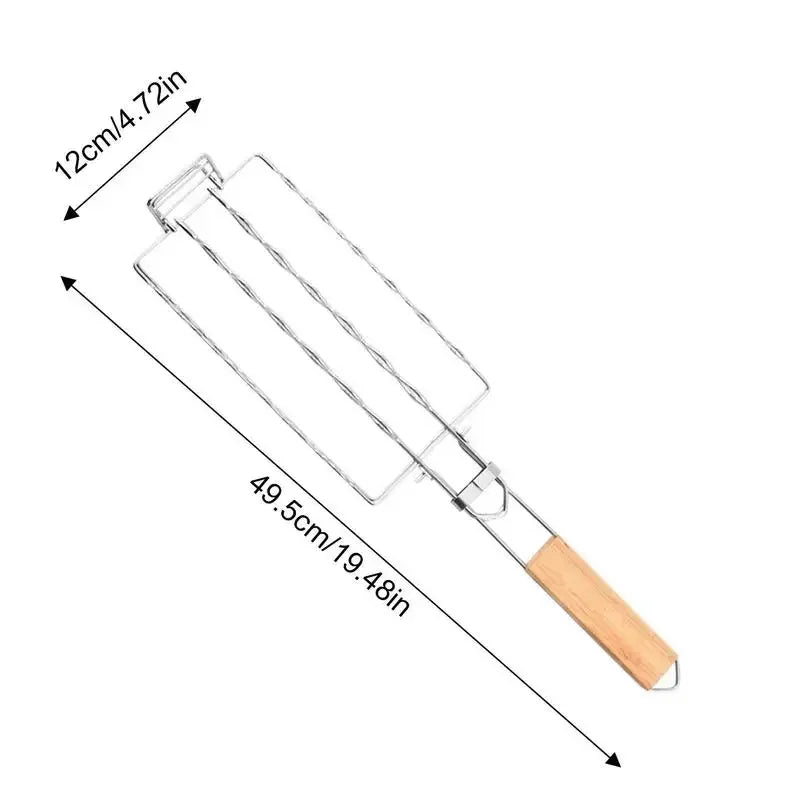 Grillkorb Edelstahl mit Holzgriff – 51 x 13 cm