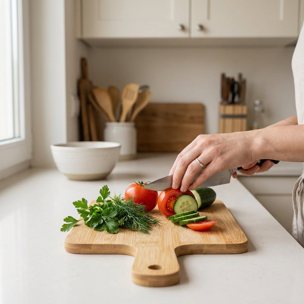 Schneidebrett mit Griff aus Bambus