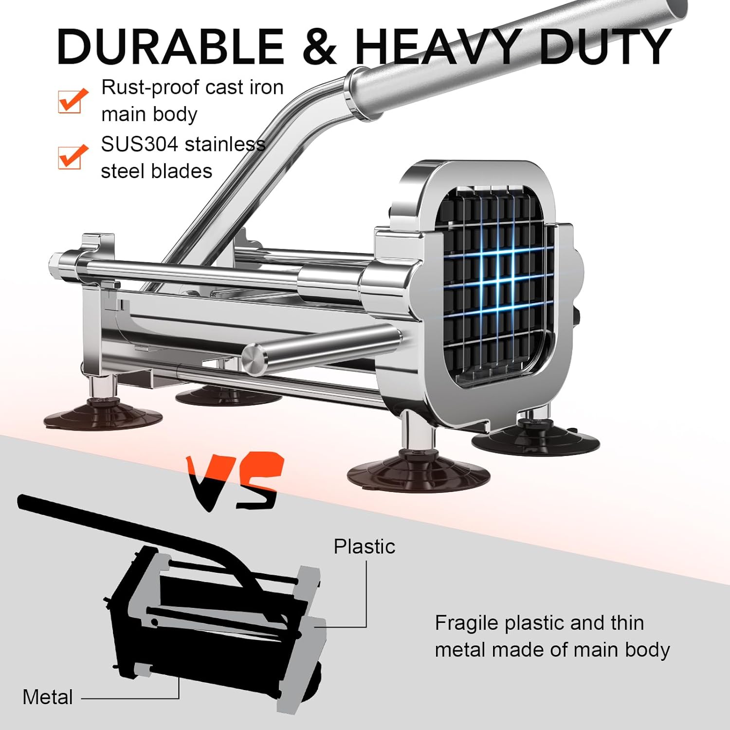 Edelstahl-Pommes-Schneider mit 2 auswechselbaren Schneideinsätzen