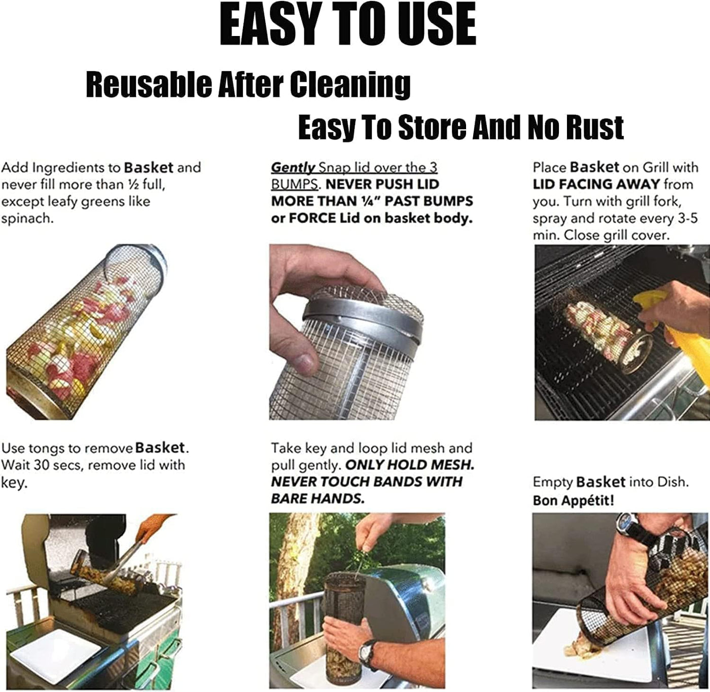 Zylindrischer Grillkorb aus Edelstahl – Alles grillen, nichts verlieren