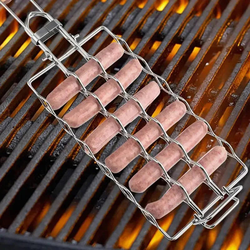 Grillkorb Edelstahl mit Holzgriff – 51 x 13 cm