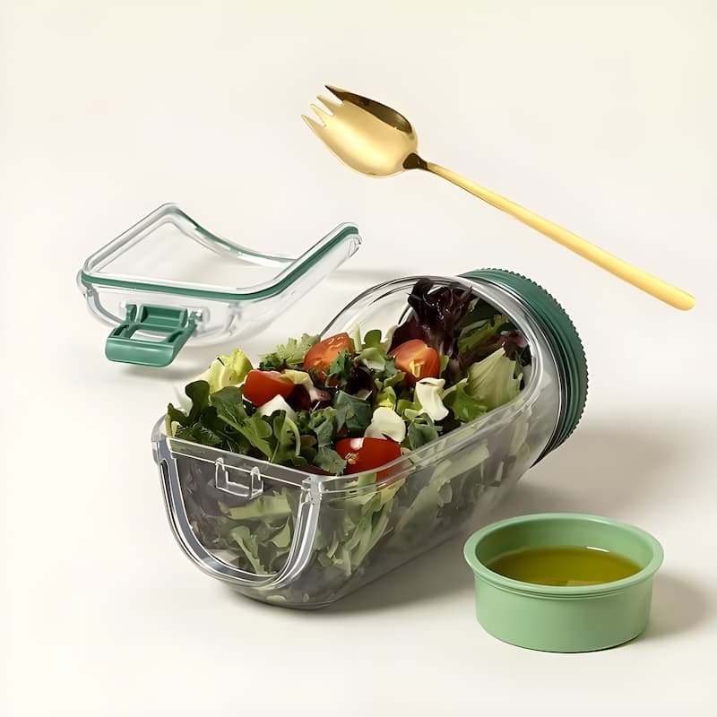 Salatbox aus Borosilikatglas mit Dressingfach, 800 ml
