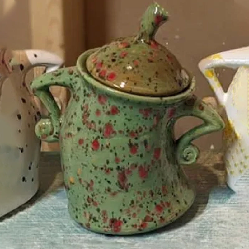 Kunstharz-Vorratsdose mit Henkeln – Bunte Punkte