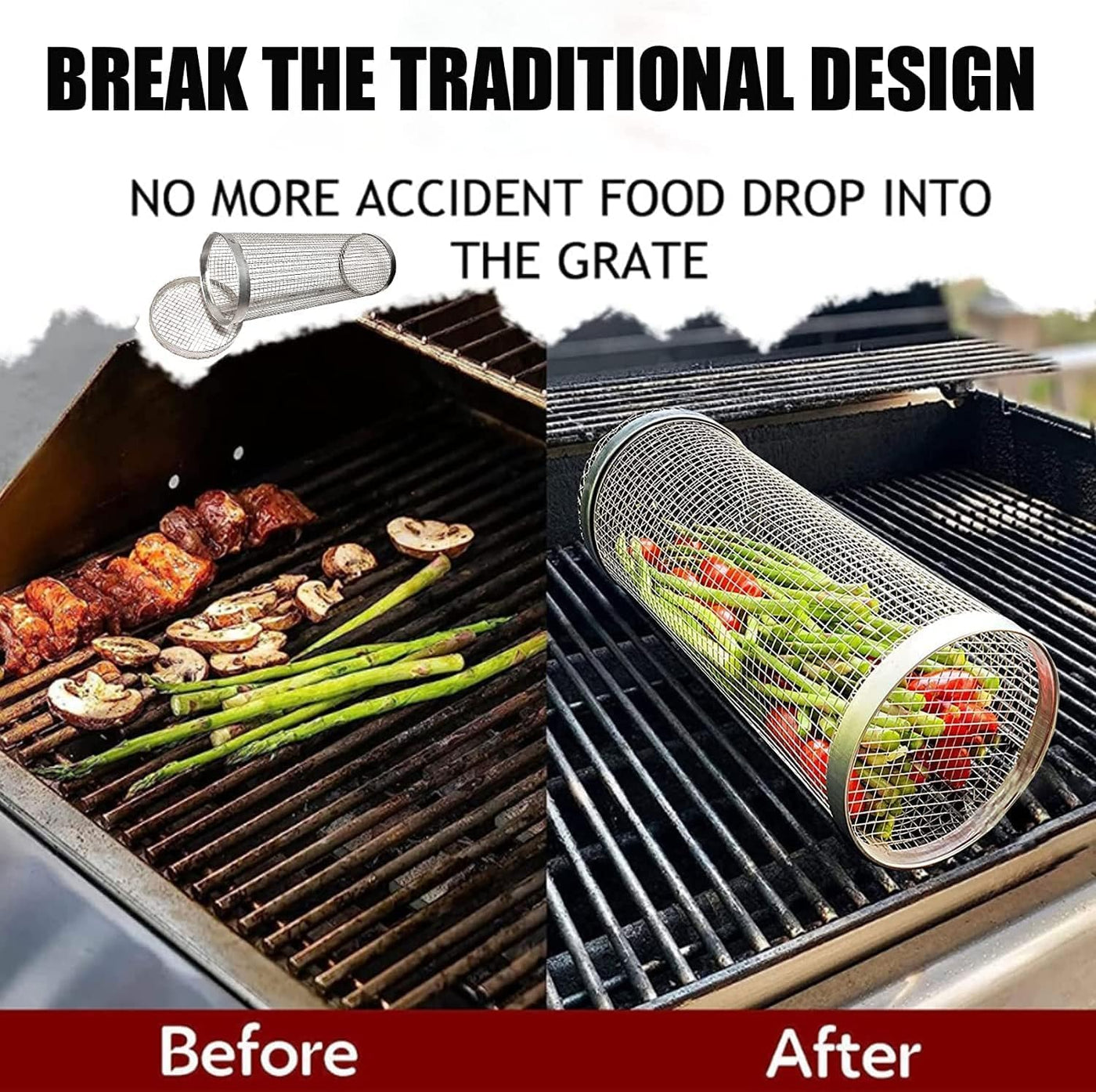 Zylindrischer Grillkorb aus Edelstahl – Alles grillen, nichts verlieren