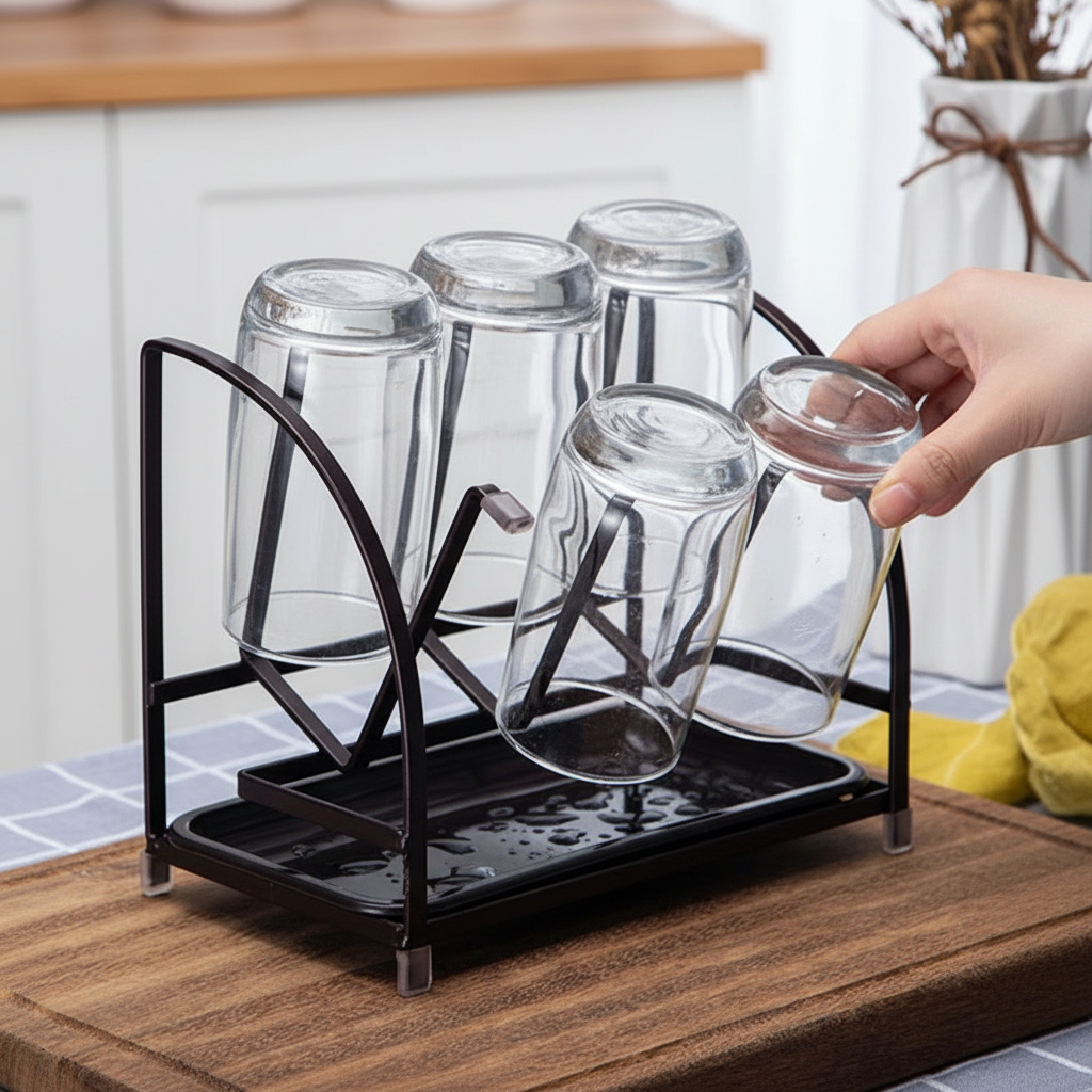 Becherhalter aus Metall mit Abtropfschale