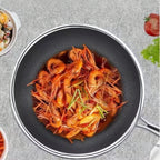 Edelstahl-Bratpfanne mit Wabenbeschichtung und Glasdeckel