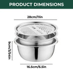 Edelstahl-Rührschüssel mit Reibe und Sieb – 3-in-1, 28 cm
