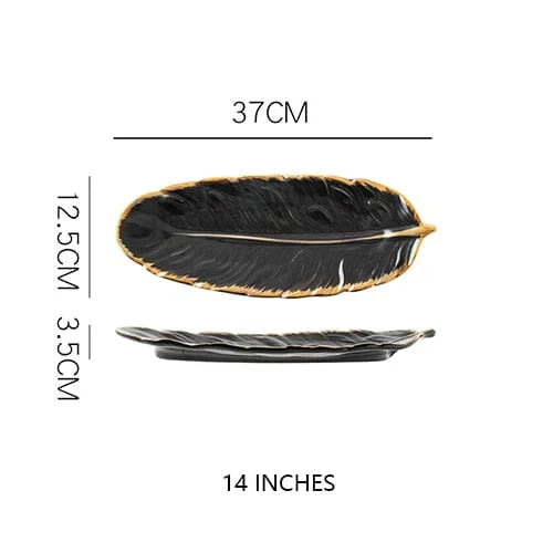 Keramik-Servierteller in Feder-Optik