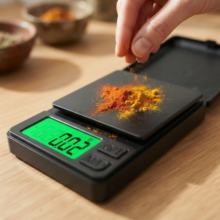 Digitale Feinwaage – 0,01g genau, bis 1000g, grünes Display