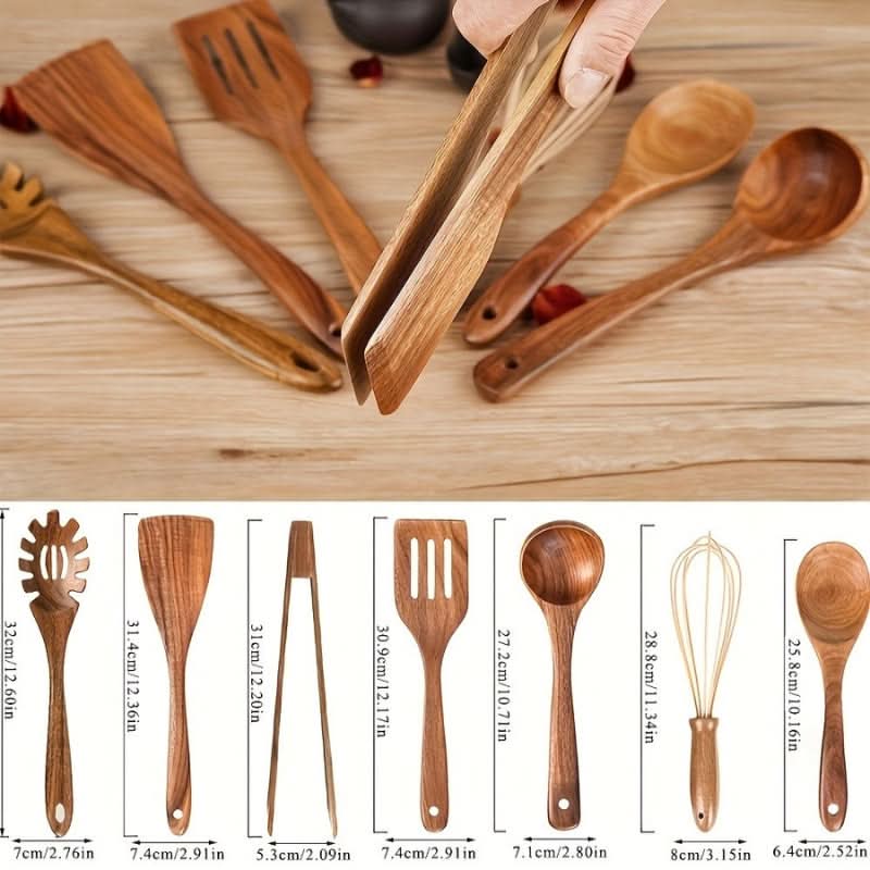 Teakholz-Küchenutensilien-Set 7-teilig – Kratzer­frei & hitzebeständig