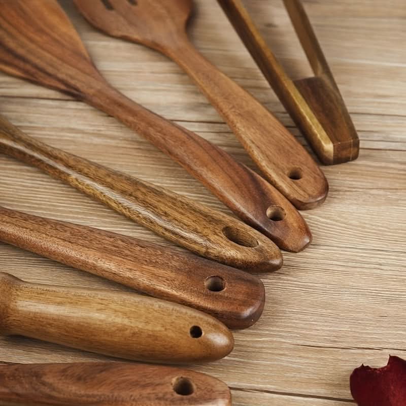 Teakholz-Küchenutensilien-Set 7-teilig – Kratzer­frei & hitzebeständig