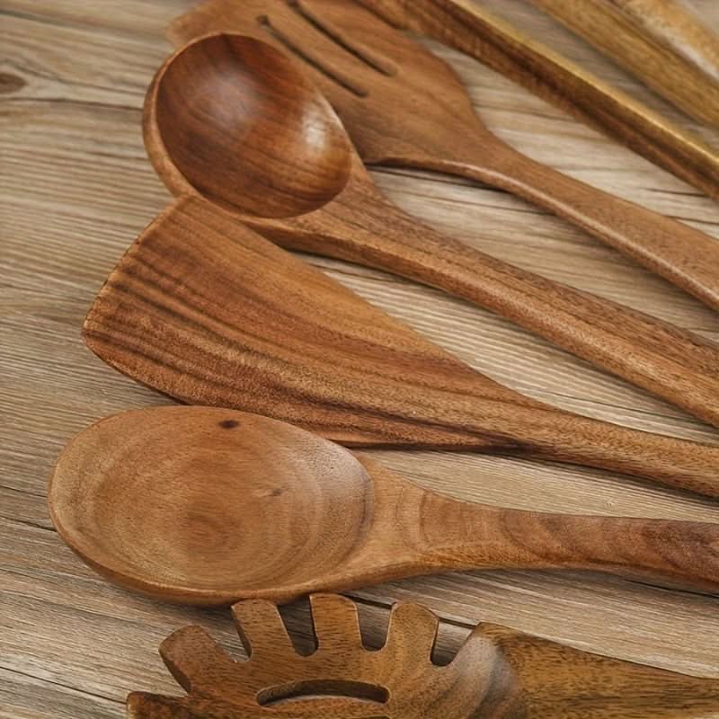 Teakholz-Küchenutensilien-Set 7-teilig – Kratzer­frei & hitzebeständig