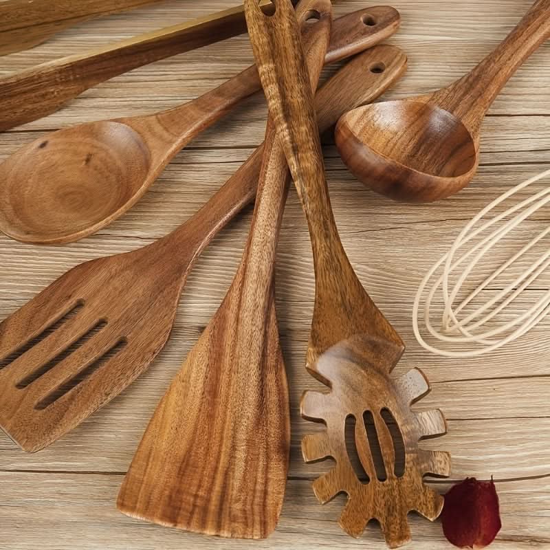 Teakholz-Küchenutensilien-Set 7-teilig – Kratzer­frei & hitzebeständig