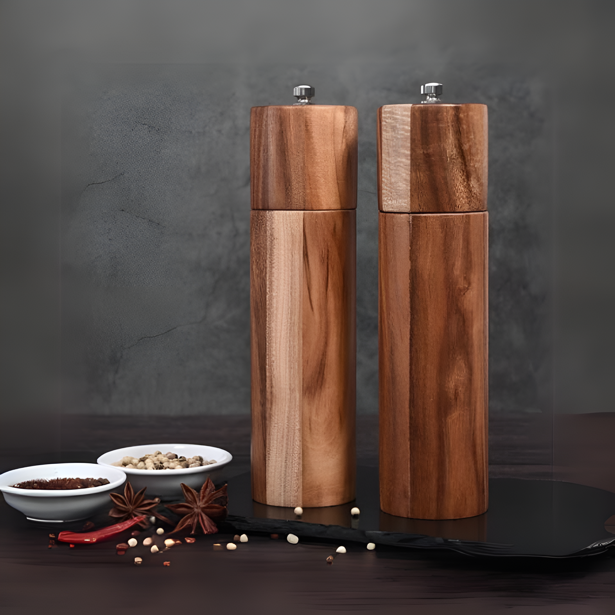 Gewürzmühle aus Akazienholz – verstellbar, 15 cm