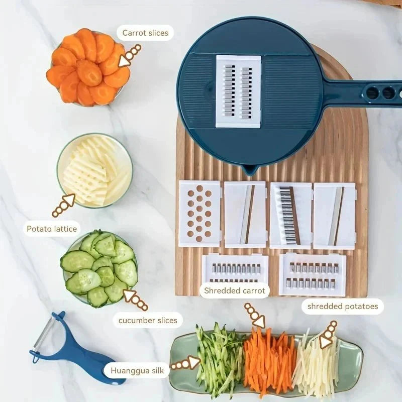 Gemüsehobel 9-in-1 mit Auffangbehälter – Mandoline & Reibe