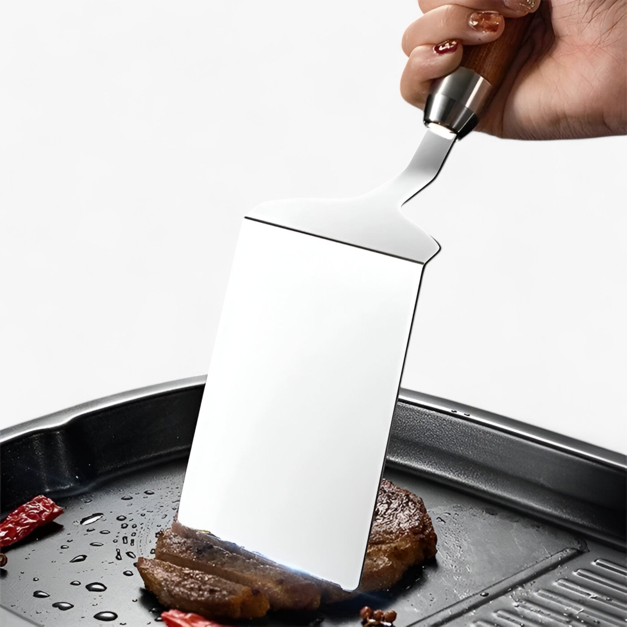 Stainless Steel Square Spatula with Wood Handle – Precision Flipping for Grill & Skillet | 11 in | Cozy Residence