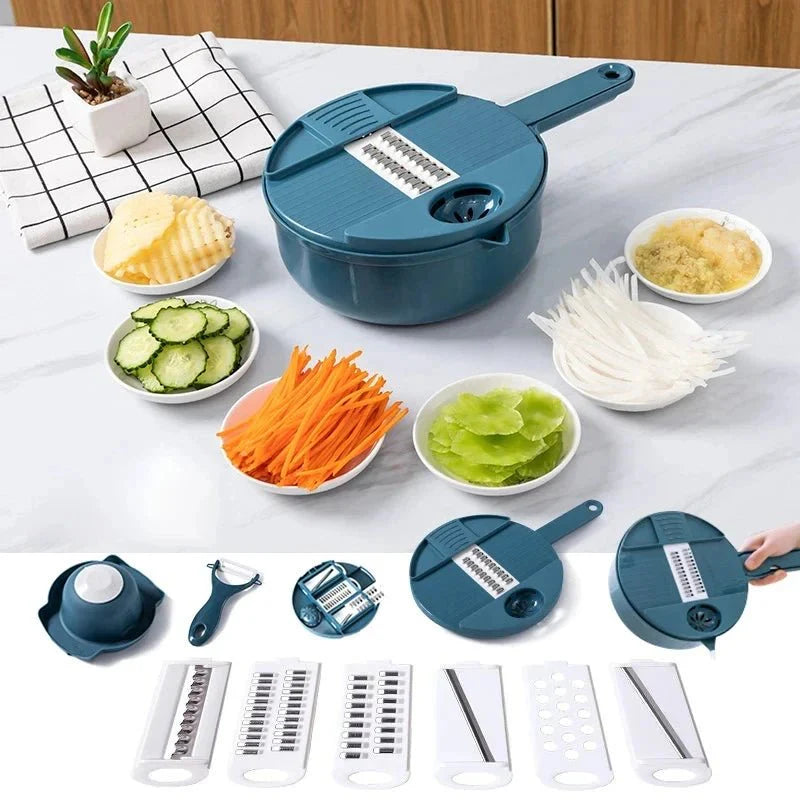 Gemüsehobel 9-in-1 mit Auffangbehälter – Mandoline & Reibe