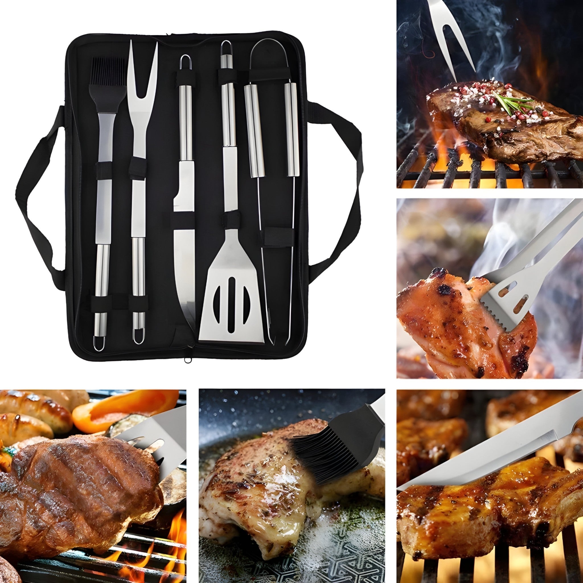 Grillbesteck-Set aus Edelstahl – 3-teilig oder 5-teilig