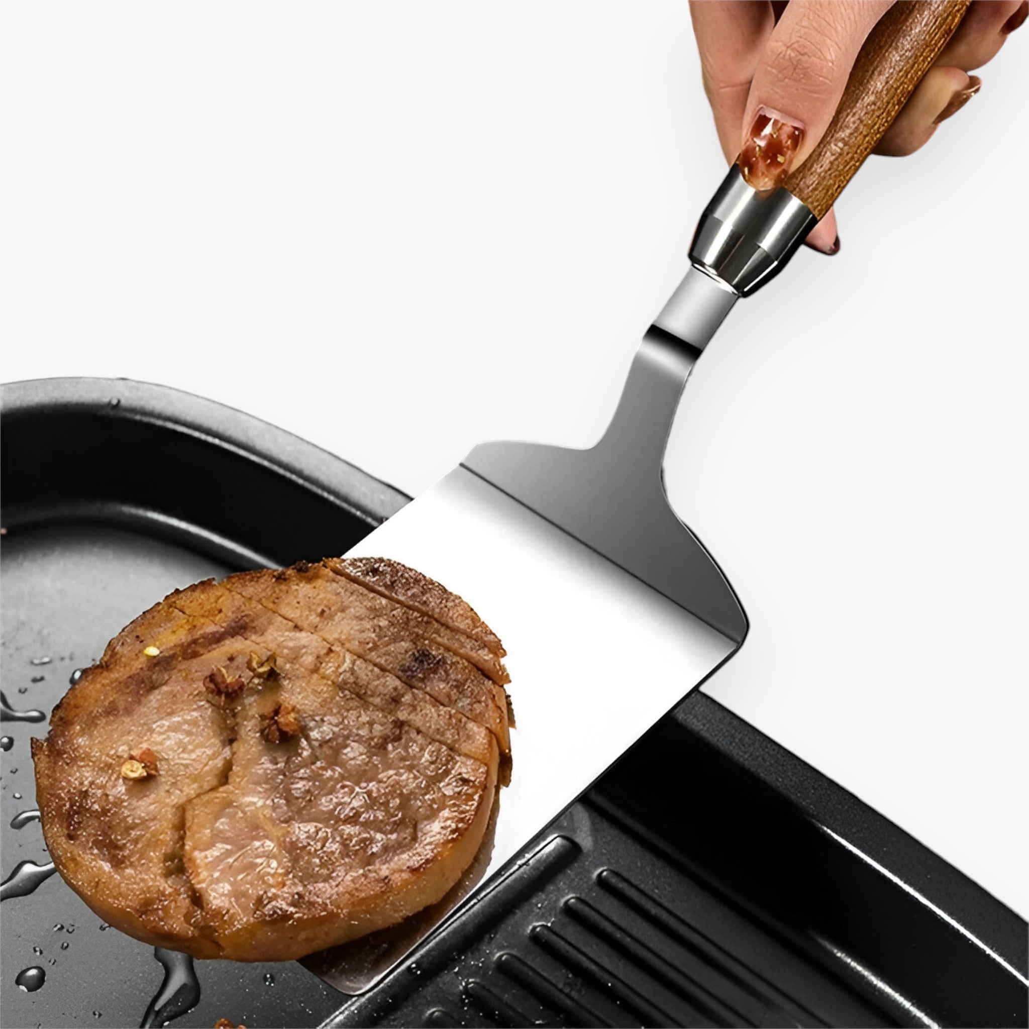 Stainless Steel Square Spatula with Wood Handle – Precision Flipping for Grill & Skillet | 11 in | Cozy Residence