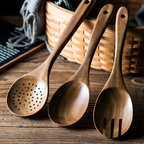 Teakholz-Kochbesteck 9-teilig mit Halter und Löffelablage