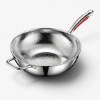 Gehämmerter Edelstahl-Wok – dreilagig, induktionsgeeignet, ohne Beschichtung