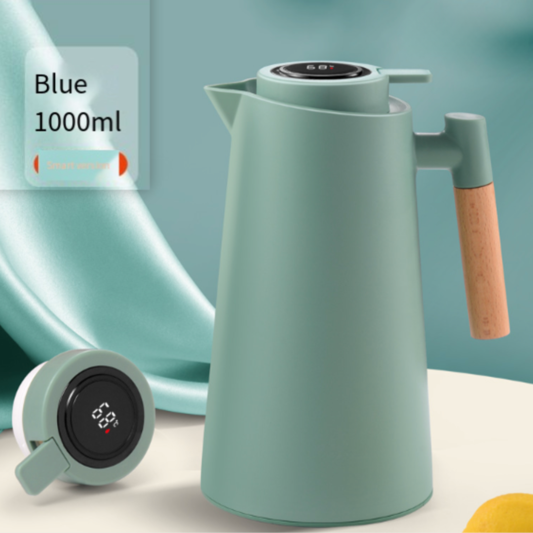 Edelstahl-Thermoskanne mit Holzgriff – 1 L