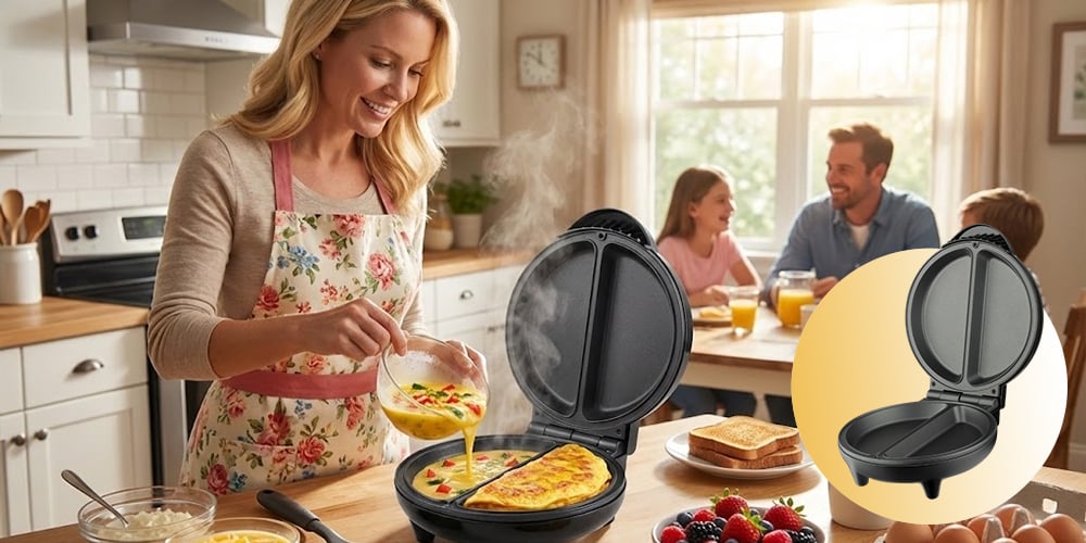 Elektrischer Omelettkessler für 2 Omelets – 1000W, Antihaft