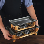 Wärmeplatte aus Aluminium mit Holzständer und Brenner
