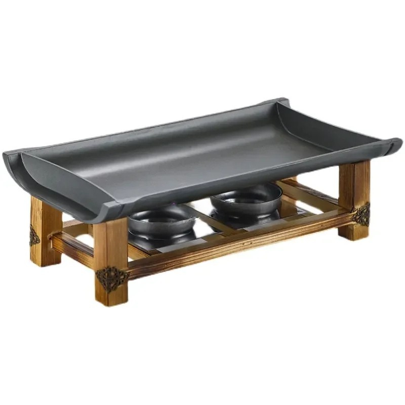 Wärmeplatte aus Aluminium mit Holzständer und Brenner