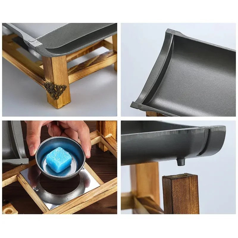 Wärmeplatte aus Aluminium mit Holzständer und Brenner