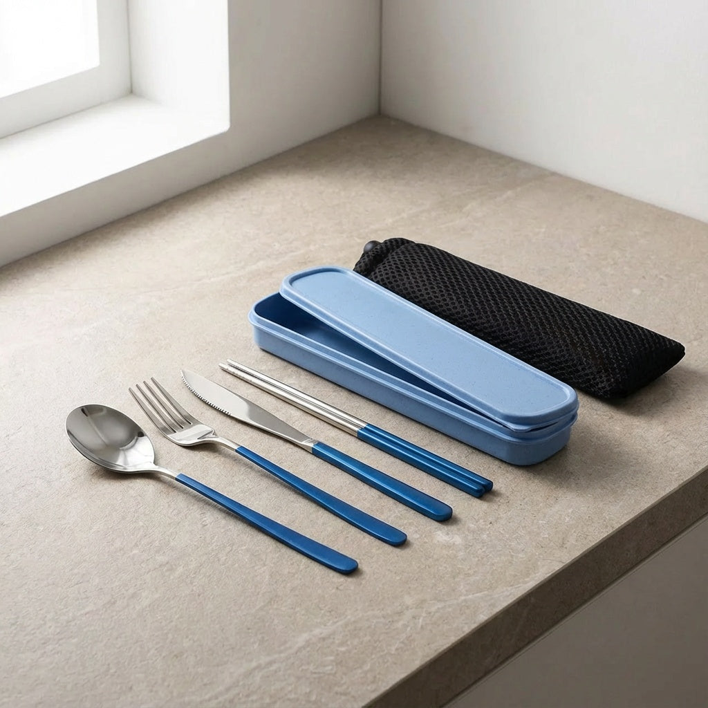 Edelstahl-Besteckset für unterwegs