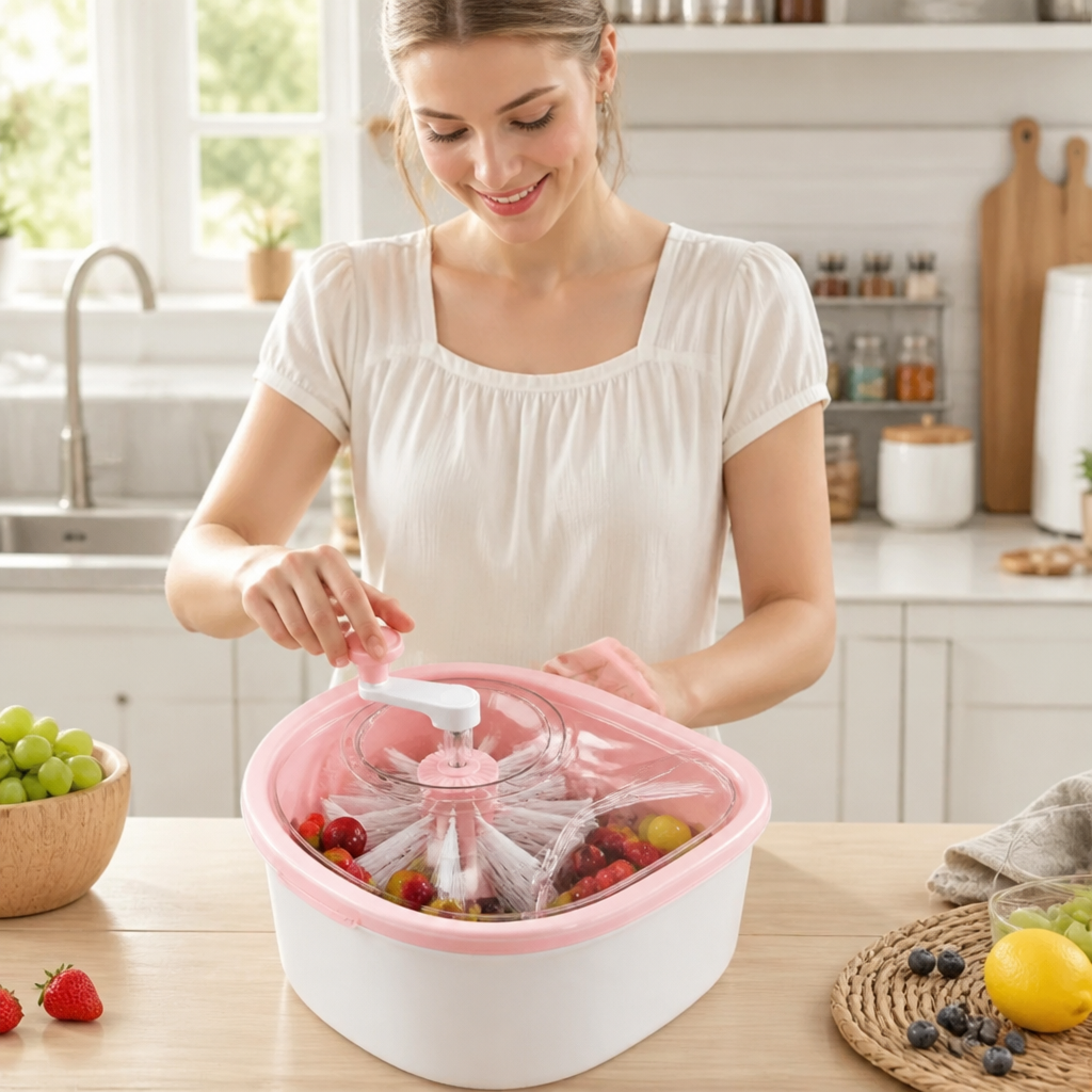 Waschschüssel für Obst und Gemüse mit rotierender Bürste