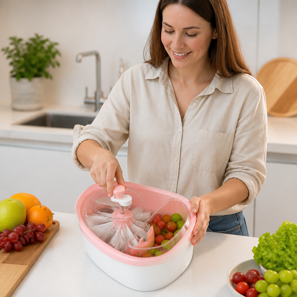 Waschschüssel für Obst und Gemüse mit rotierender Bürste