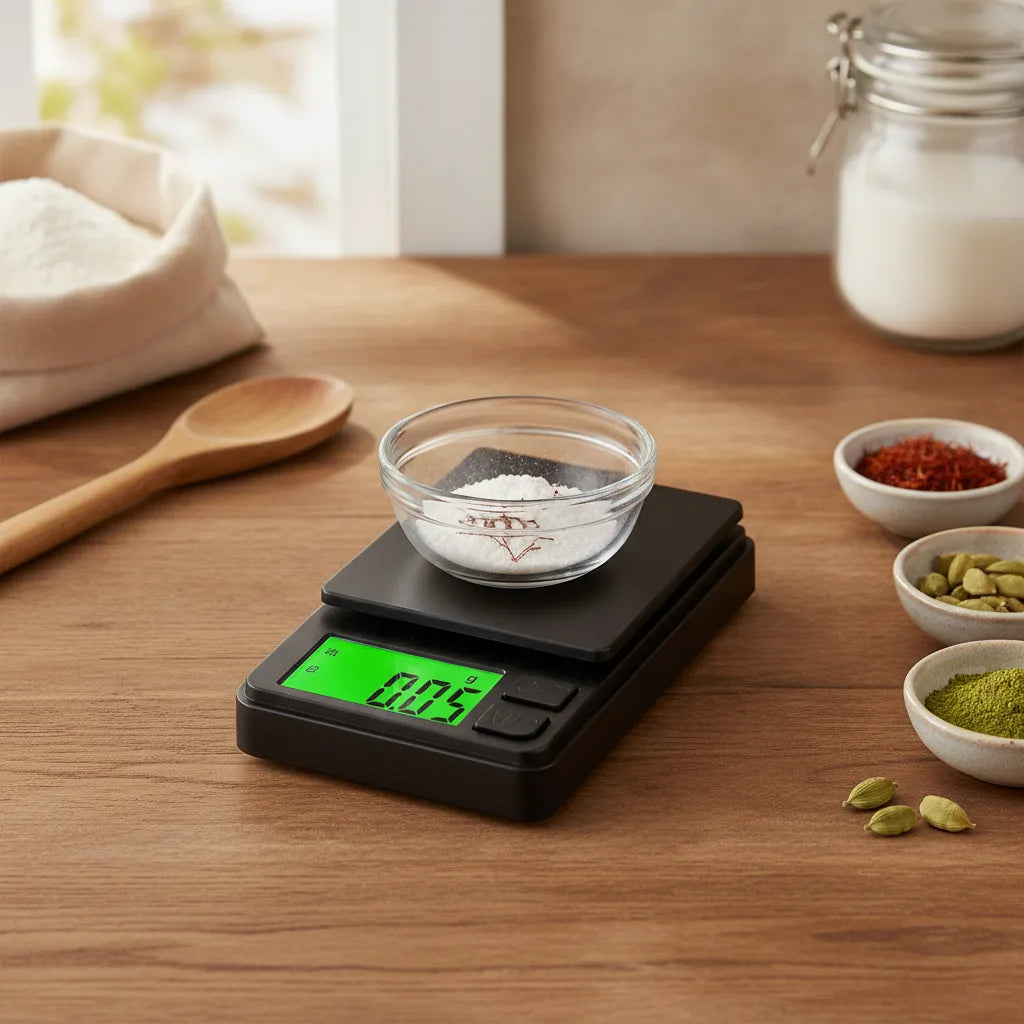Digitale Feinwaage – 0,01g genau, bis 1000g, grünes Display