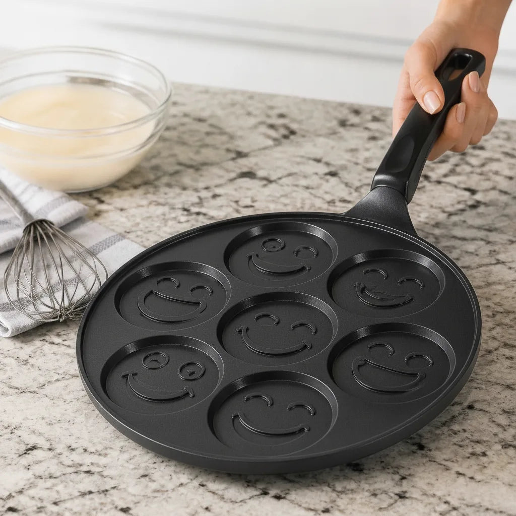 Pfannkuchenpfanne mit 7 Smiley-Formen – Antihaftbeschichtet