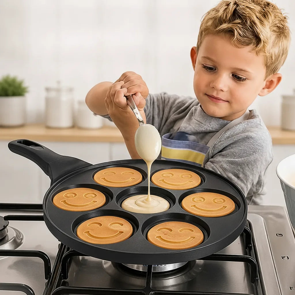 Pfannkuchenpfanne mit 7 Smiley-Formen – Antihaftbeschichtet