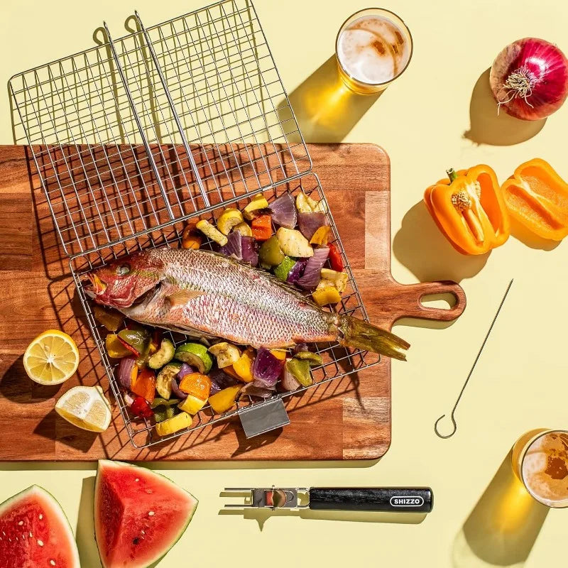 Grillkorb klappbar mit langem Griff – 30 x 23 cm