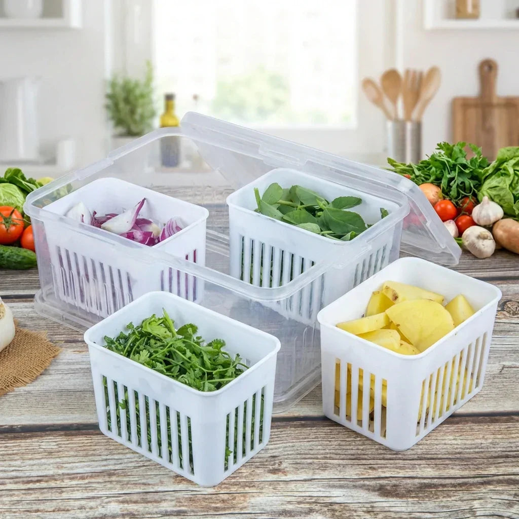 Kühlschrank-Aufbewahrungsbox mit Abtropfsieb